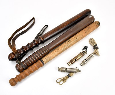 Lot 2091 - Three truncheons including a rosewood and...