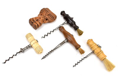 Lot 2038 - Four 19th century corkscrews including two...