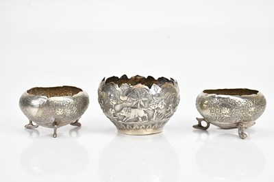 Lot 93 - An Eastern white metal bowl with embossed...