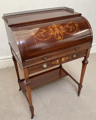 Lot 92 - An Edwardian inlaid mahogany roll-top desk,...