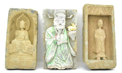 Lot 232 - Three carved and moulded Chinese stone/ceramic...