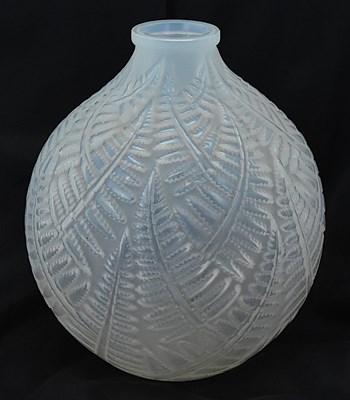Lot 271 - RENÉ LALIQUE; a bulbous frosted glass vase,...