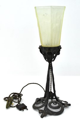 Lot 62 - An Art Deco iron framed table lamp, the...