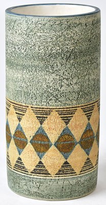 Lot 150 - TROIKA; a grey ground cylinder vase with a...