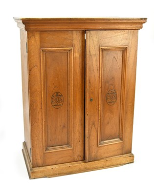 Lot 344 - H DE CABANAS; a pine hanging cigar cabinet,...