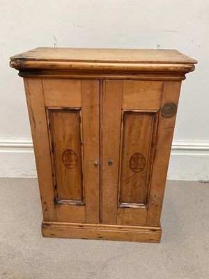 Lot 329 - H DE CABANAS; a pine hanging cigar cabinet...