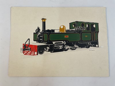Lot 415 - DAVID HARRIS; gouache on board, a locomotive...