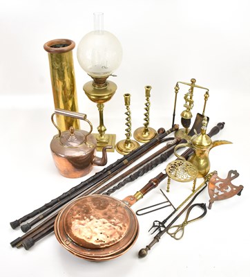 Lot 2125 - A collection of metalware, to include a copper...