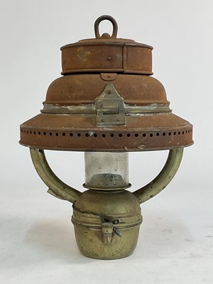 Lot 560 - A maritime ship's oil lantern, with brass base...