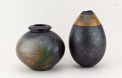 Lot 256 - HUGH WEST (born 1950); a globular raku jar...