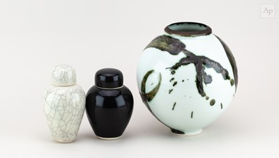 Lot 661 - TRICIA THOM; a globular porcelain jar covered...