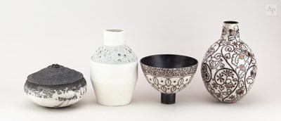Lot 186 - DEBBIE BARBER; a smoke fired raku bottle,...