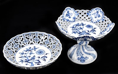 Lot 1319 - MEISSEN; a blue and white pierced bowl,...
