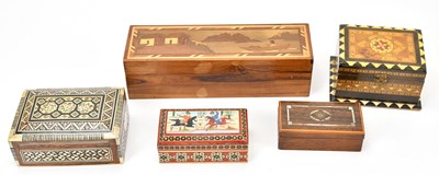 Lot 402 - A group of five modern trinket boxes, largest...