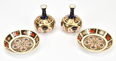 Lot 1347 - ROYAL CROWN DERBY; a pair of Imari pattern pin...