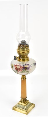 Lot 473 - MATADOR; a brass and alabaster oil lamp, with...