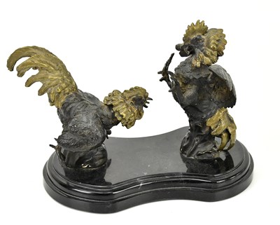 Lot 438 - A bronze figure group of pair of cocks...
