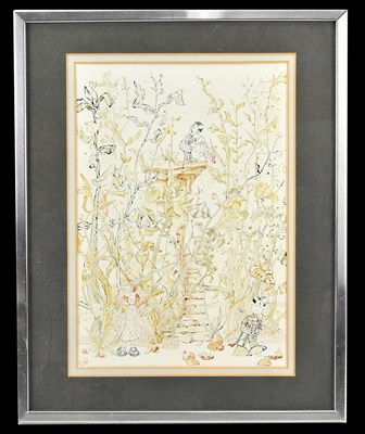 Lot 1481 - CHARLIE SHIELS; watercolour, figures in...