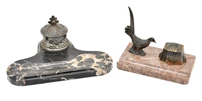 Lot 439 - An Art Deco French marble desk stand, with...