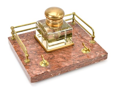 Lot 440 - A rouge marble desk stand, with brass gallery...