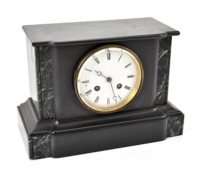 Lot 225 - A slate mantel clock, with white enamel dial...
