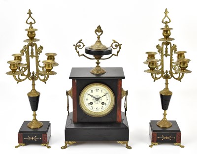 Lot 205 - A French slate mantel clock, with white enamel...
