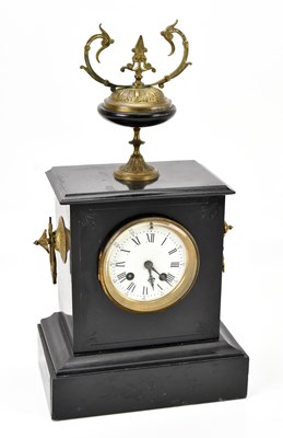 Lot 209 - A black slate mantel clock, with white enamel...