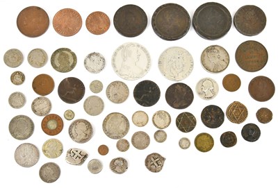 Lot 621 - A collection of mixed coins including Spanish,...