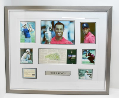 Lot 775 - TIGER WOODS; a framed display featuring seven...