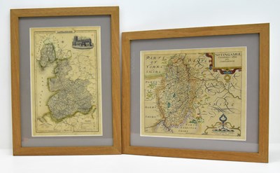 Lot 577 - Two framed antique maps including a hand...