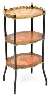 Lot 10 - A French-style inlaid three-tiere étagère,...