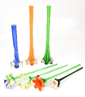 Lot 1450 - Four Murano coloured glass flower stems,...