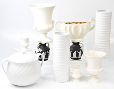 Lot 122 - WEDGWOOD; a pair of Jasperware miniature...