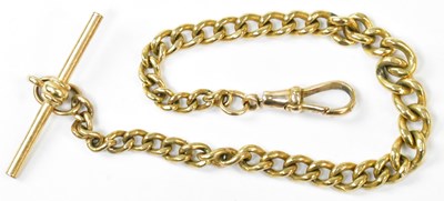 Lot 854 - A 9ct gold curb link watch chain with T-bar...