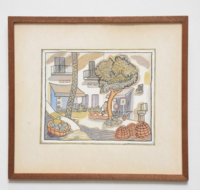 Lot 1619 - DORIS HATT; watercolour, Cadaques Square,...
