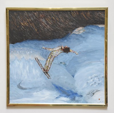 Lot 1568 - MICHAEL THOROGOOD; acrylic, 'Skier in...