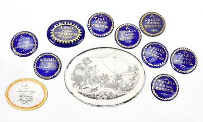Lot 312 - A collection of enamel pill box lids, one with...