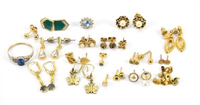 Lot 591 - A selection of yellow metal earrings including...