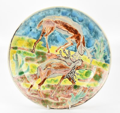 Lot 308 - POOLE STUDIO; a large ceramic charger,...