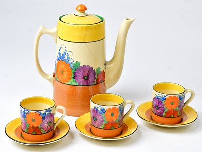 Lot 159 - CLARICE CLIFF; a Gay Day part coffee service,...