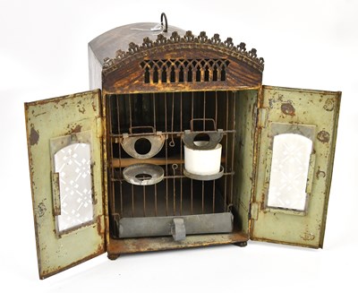 Lot 334 - A late 19th century German metal bird cage/box,...