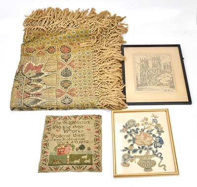 Lot 417 - A Victorian needlework sampler, worked by Jane...