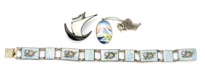 Lot 603 - A Continental white metal and enamel bracelet,...