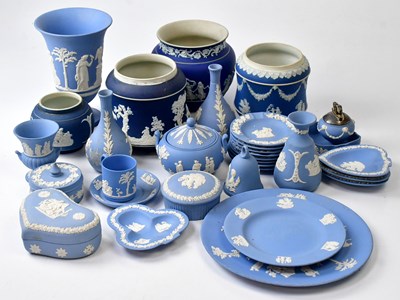 Lot 123 - WEDGWOOD; a quantity of light and dark blue...