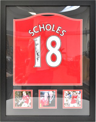 Lot 643 - PAUL SCHOLES; a signed Manchester United shirt,...