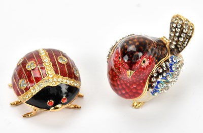 Lot 313 - Two novelty enamel pill boxes, one example...