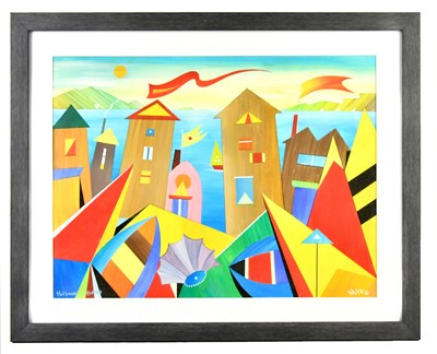 Lot 186 - DAVID WILDE; oil on board, 'Net Houses,...