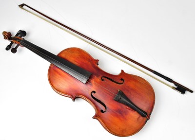 Lot 631 - A violin with bow, length of back 37.5cm, in...