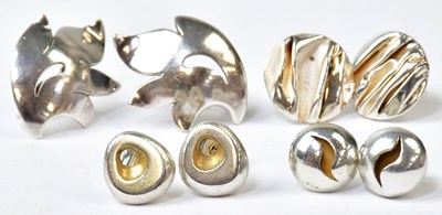 Lot 815 - Four pairs of silver earrings, comprising a...