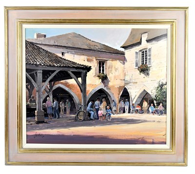 Lot 1554 - JEREMY BARLOW, oil on board, 'Market Place...